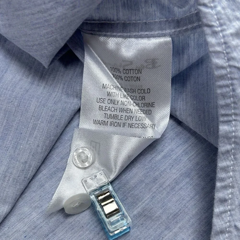 Ben Sherman Blue Cotton Short Sleeve Button Up Shirt Striped Cuffs Men's XXL